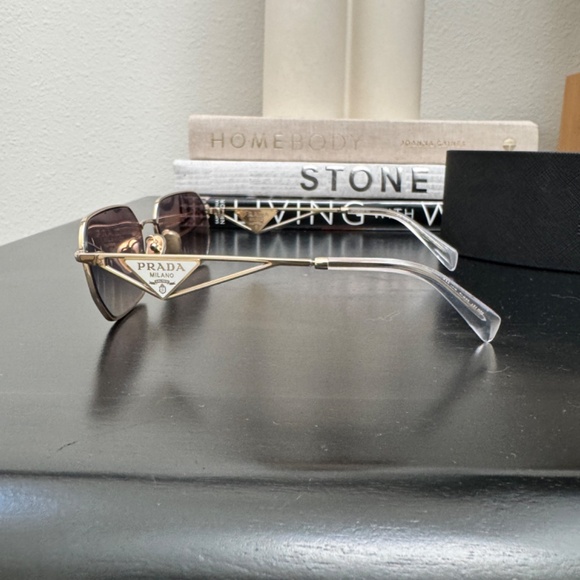 BRAND NEW in BOX Prada Symbole Sunglasses white triangle logo pale gold frame! - Picture 10 of 15